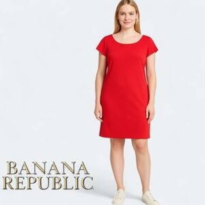 Banana Republic Red Sheath Dress  Cap Sleeve Crew Neck Size Large Sleek